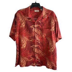 Caribbean Pure Silk Mens Shirt Size 2XB Button Down Orange Short Sleeve Tropical